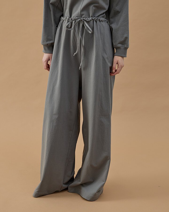 Cotton İki İplik Wide Leg Bol Eşofman Altı Gri - Aybikestil