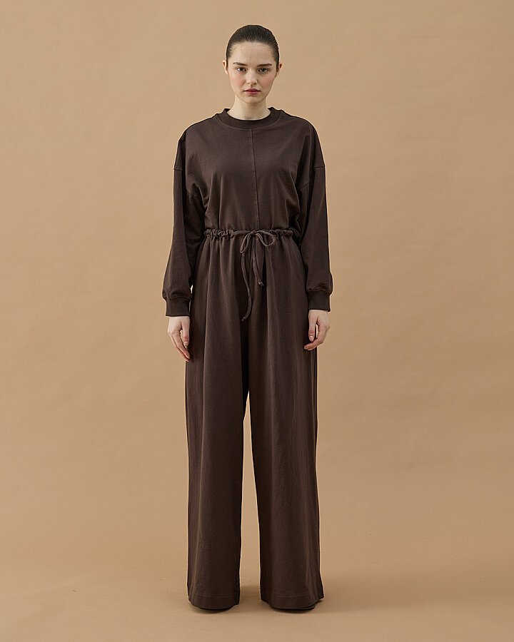 Cotton İki İplik Wide Leg Bol Eşofman Altı Kahve - Aybikestil (1)