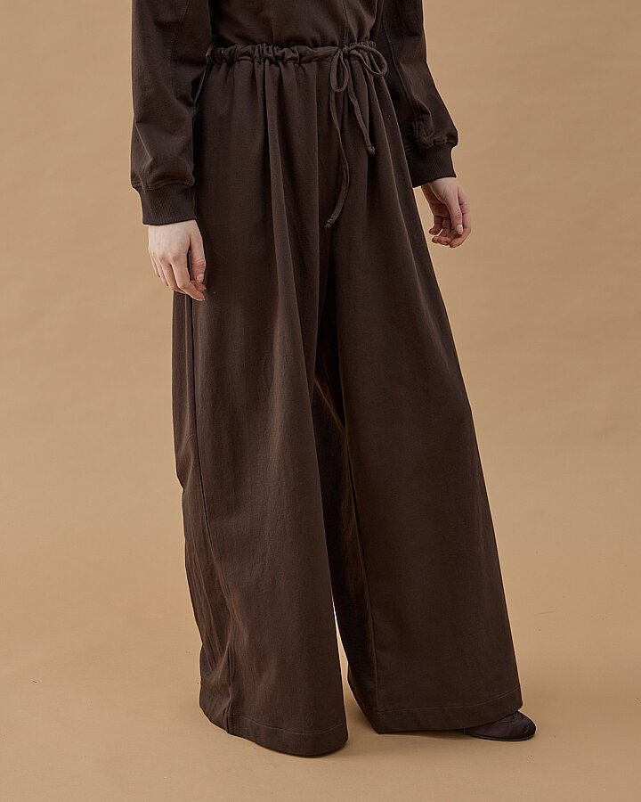 Cotton İki İplik Wide Leg Bol Eşofman Altı Kahve - Aybikestil