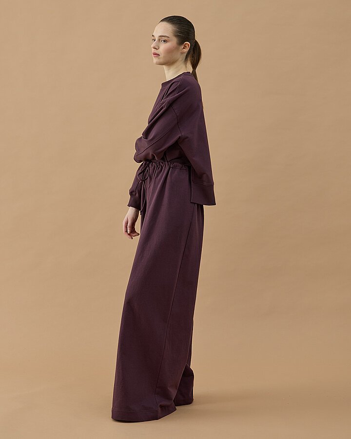 Cotton İki İplik Wide Leg Bol Eşofman Altı Mürdüm - Aybikestil (1)