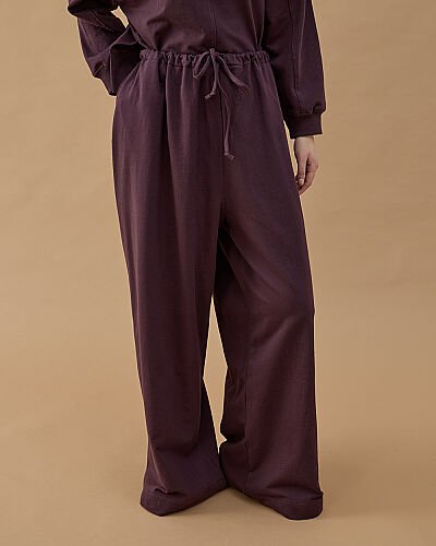 Cotton İki İplik Wide Leg Bol Eşofman Altı Mürdüm 