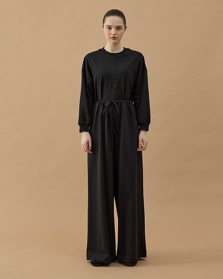 Cotton İki İplik Wide Leg Bol Eşofman Altı Siyah - Aybikestil (1)