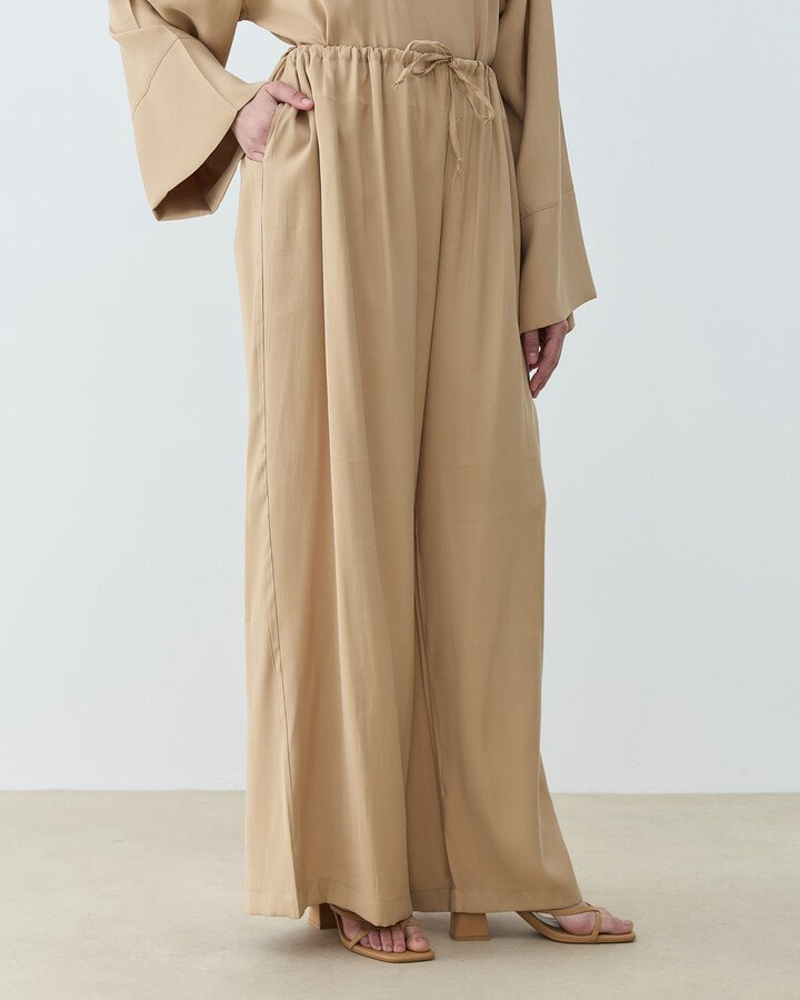 Cupra Beli İpli Wide Leg Pantolon Kum