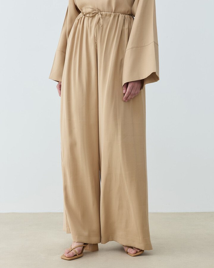 Cupra Beli İpli Wide Leg Pantolon Kum