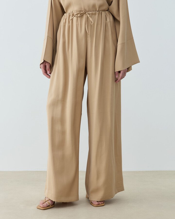 Cupra Beli İpli Wide Leg Pantolon Kum
