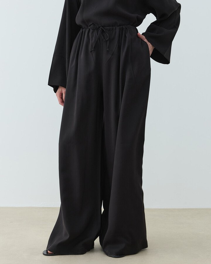 Cupra Beli İpli Wide Leg Pantolon Siyah