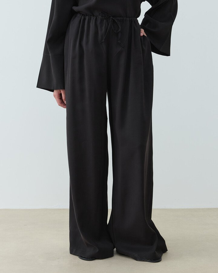 Cupra Beli İpli Wide Leg Pantolon Siyah