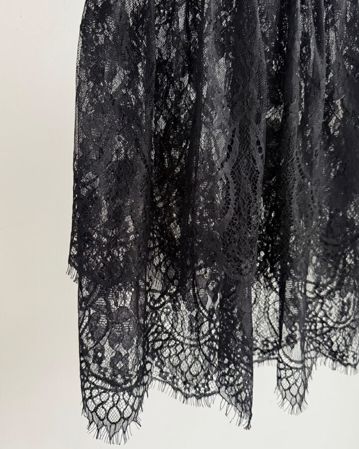 Dantel Çift Kat Yırtmaçlı Aksesuar İçlik Etek Siyah - Aybikestil (1)