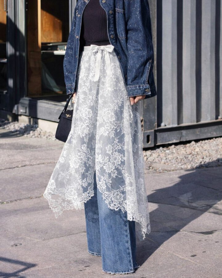 Dantel Pareo Yandan Bağlamalı Uzun İçlik Etek Ekru - Aybikestil (1)