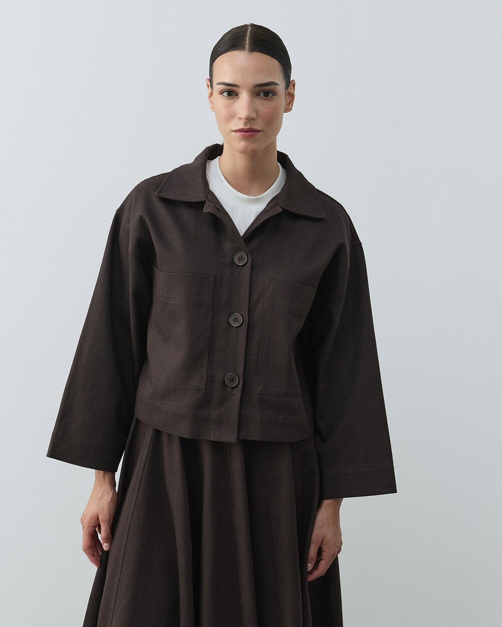 Denim Cepli Kısa Ceket Kahve - 