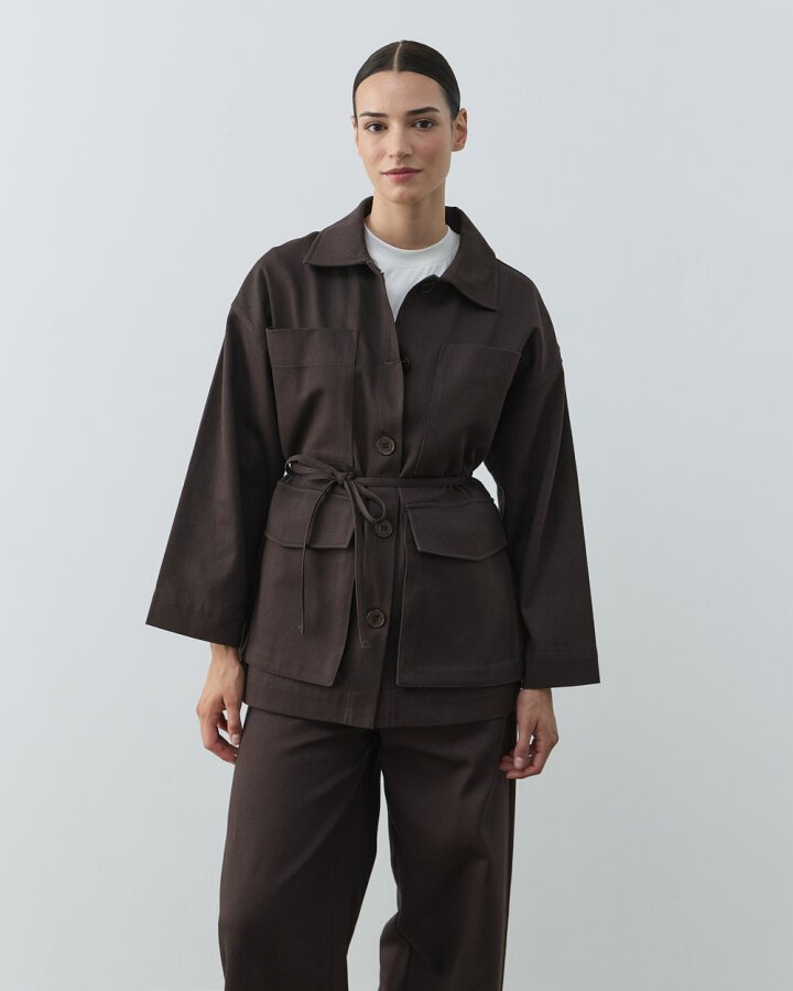 Denim Çok Cepli Düğmeli Ceket Kahve - Aybikestil (1)