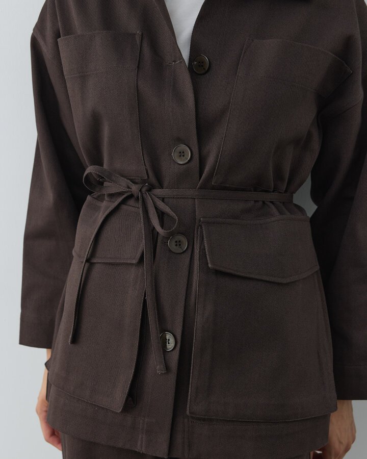 Denim Çok Cepli Düğmeli Ceket Kahve - Aybikestil (1)