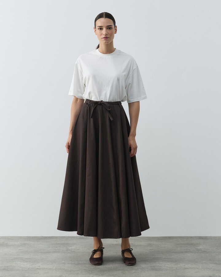 Denim Parçalı Volum Etek Kahve - (1)