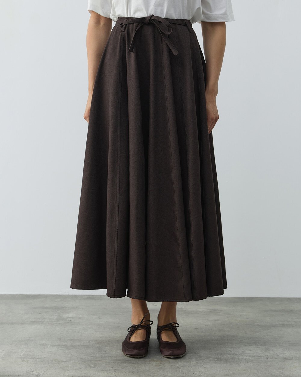 Denim Parçalı Volum Etek Kahve - 