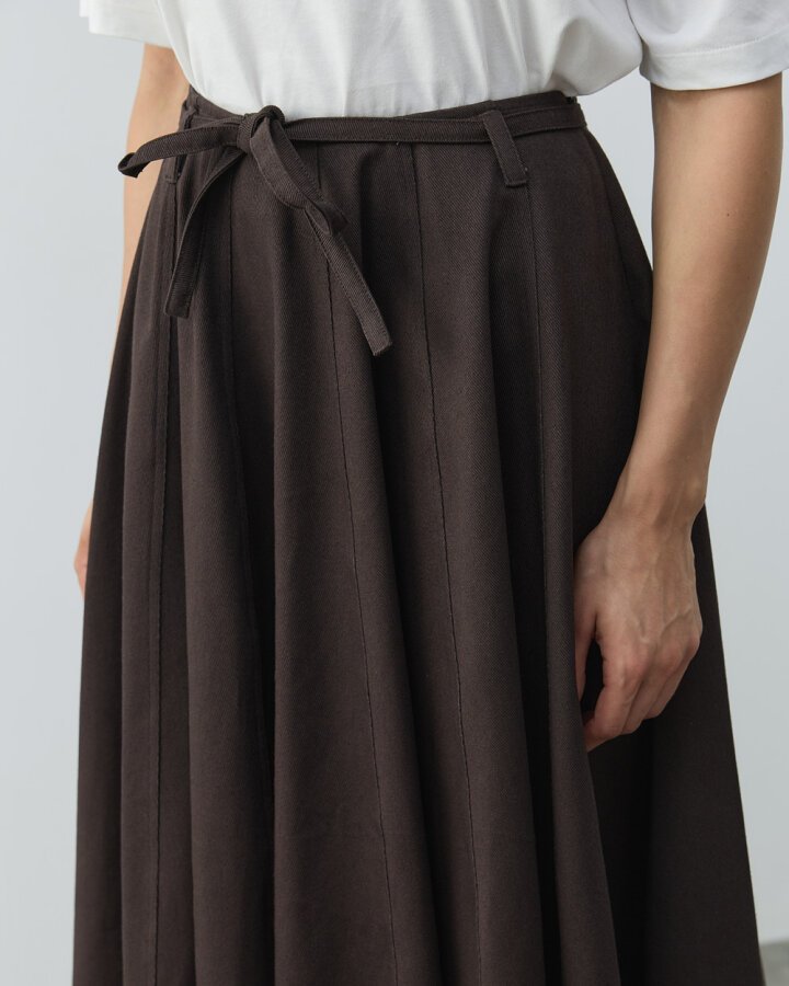 Denim Parçalı Volum Etek Kahve - (1)