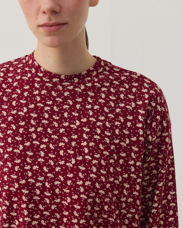 Desenli Penye Jogger Pijama Takımı Bordo Çiçekli