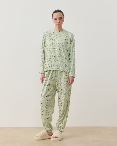 Desenli Penye Jogger Pijama Takımı Mint Yıldızlı 
