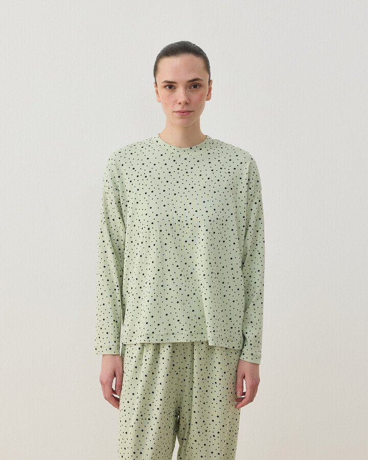 Desenli Penye Jogger Pijama Takımı Mint Yıldızlı