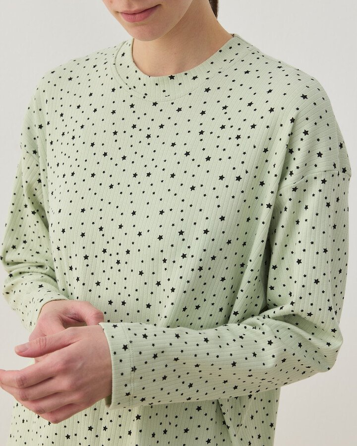Desenli Penye Jogger Pijama Takımı Mint Yıldızlı