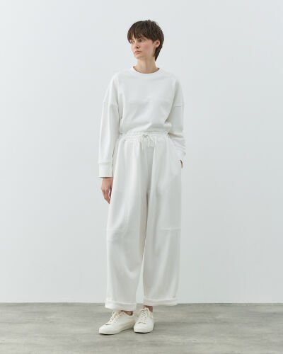 Diagonal Üç İplik Balon Fit Kesikli Eşofman Altı Ekru - Aybikestil (1)