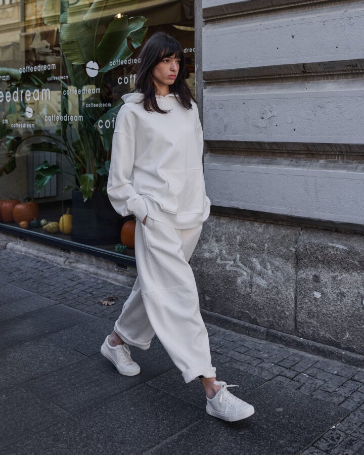 Edition Diagonal Üç İplik Balon Fit Kesikli Eşofman Altı Ekru - Aybikestil (1)