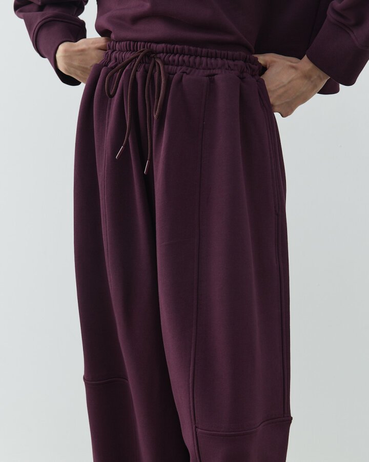 Diagonal Üç İplik Balon Fit Kesikli Eşofman Altı Mürdüm - Aybikestil (1)