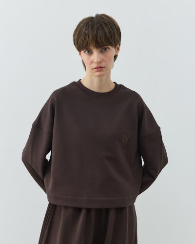 Diagonal Üç İplik Crop Sweat Acı Kahve 