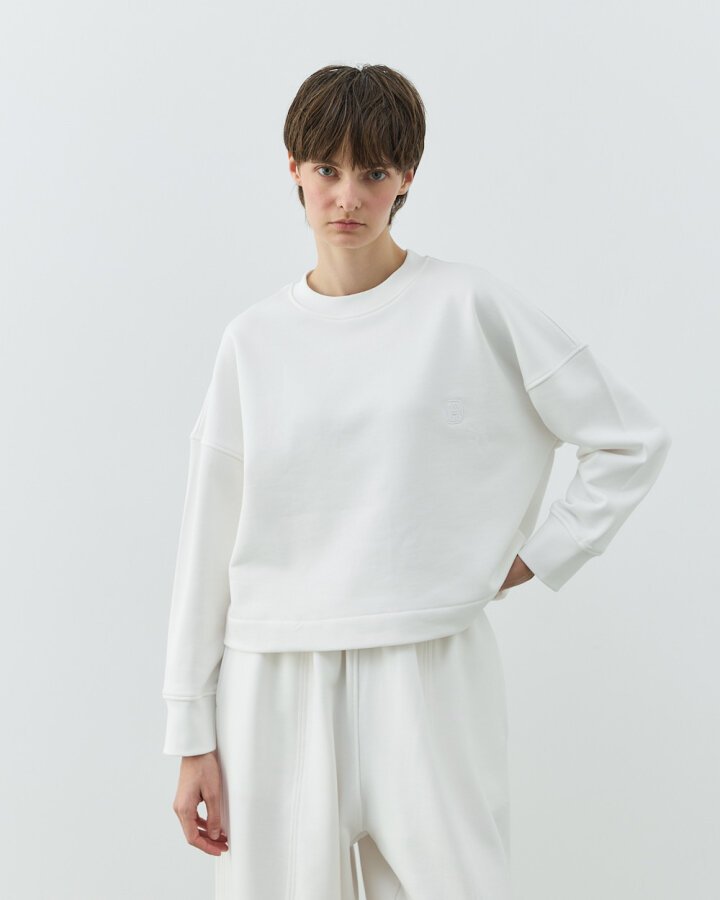 Diagonal Üç İplik Crop Sweat Ekru - Aybikestil (1)