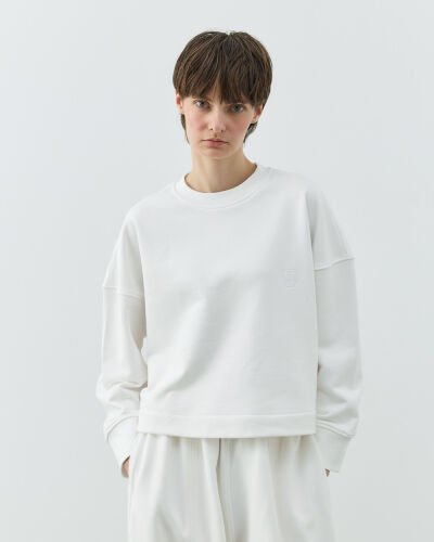 Diagonal Üç İplik Crop Sweat Ekru 