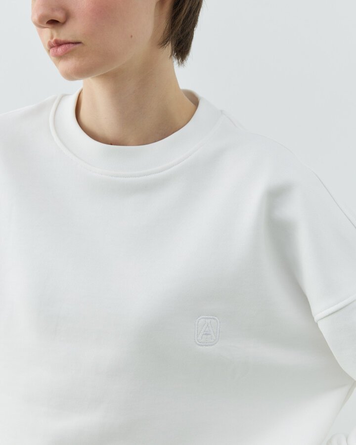 Diagonal Üç İplik Crop Sweat Ekru - Aybikestil (1)