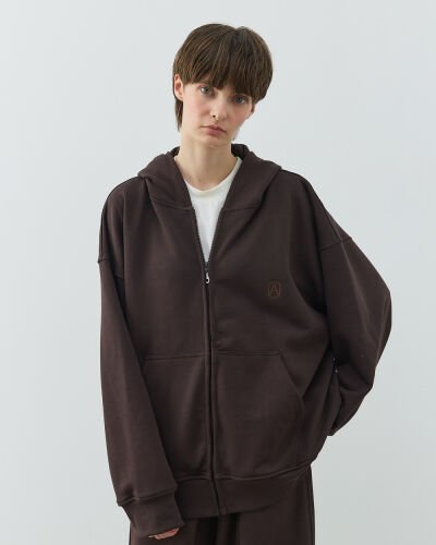Diagonal Üç İplik Fermuarlı Kapüşonlu Sweatshirt Acı Kahve 