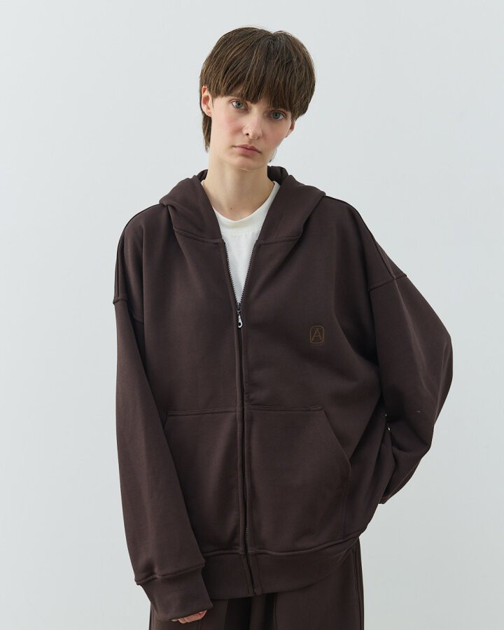 Diagonal Üç İplik Fermuarlı Kapüşonlu Sweatshirt Acı Kahve - Aybikestil