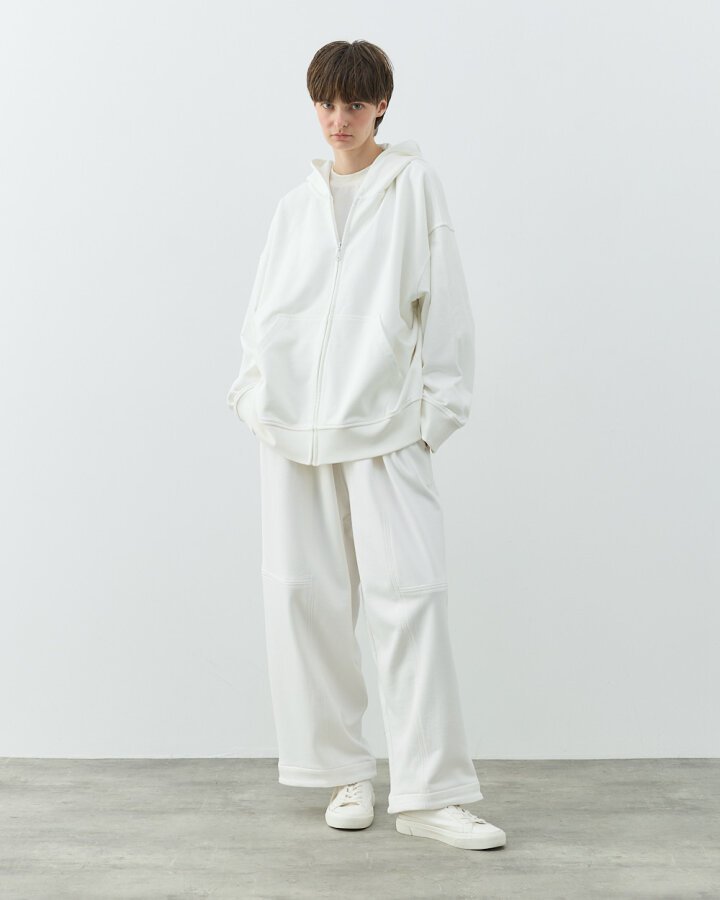 Diagonal Üç İplik Fermuarlı Kapüşonlu Sweatshirt Ekru - Aybikestil (1)