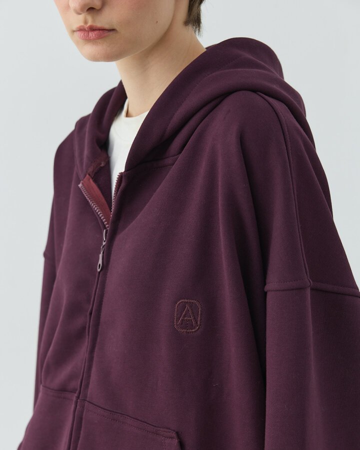 Diagonal Üç İplik Fermuarlı Kapüşonlu Sweatshirt Mürdüm - Aybikestil (1)