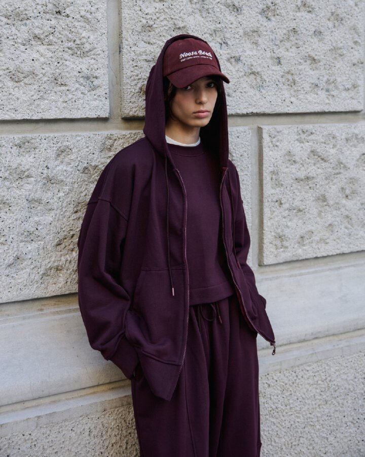 Edition Diagonal Üç İplik Fermuarlı Kapüşonlu Sweatshirt Mürdüm - Aybikestil