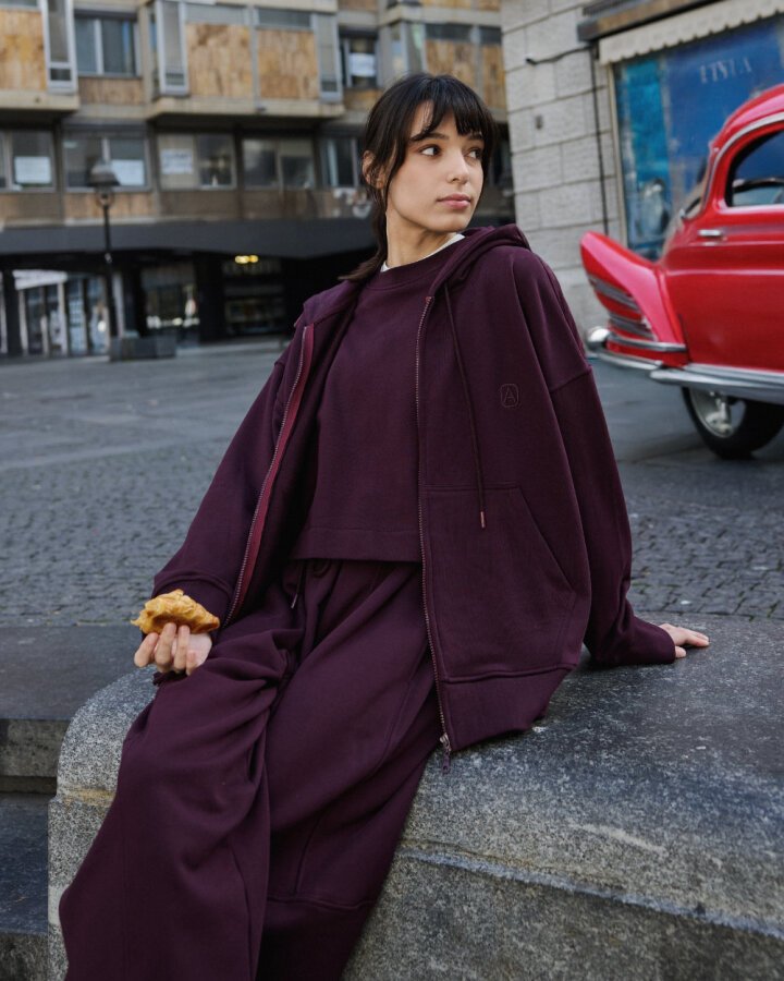 Edition Diagonal Üç İplik Fermuarlı Kapüşonlu Sweatshirt Mürdüm - Aybikestil (1)