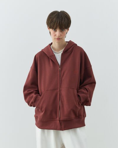 Diagonal Üç İplik Fermuarlı Kapüşonlu Sweatshirt Terra Cotta 