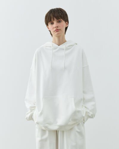 Diagonal Üç İplik Kapüşonlu Hoodie Sweatshirt Ekru 