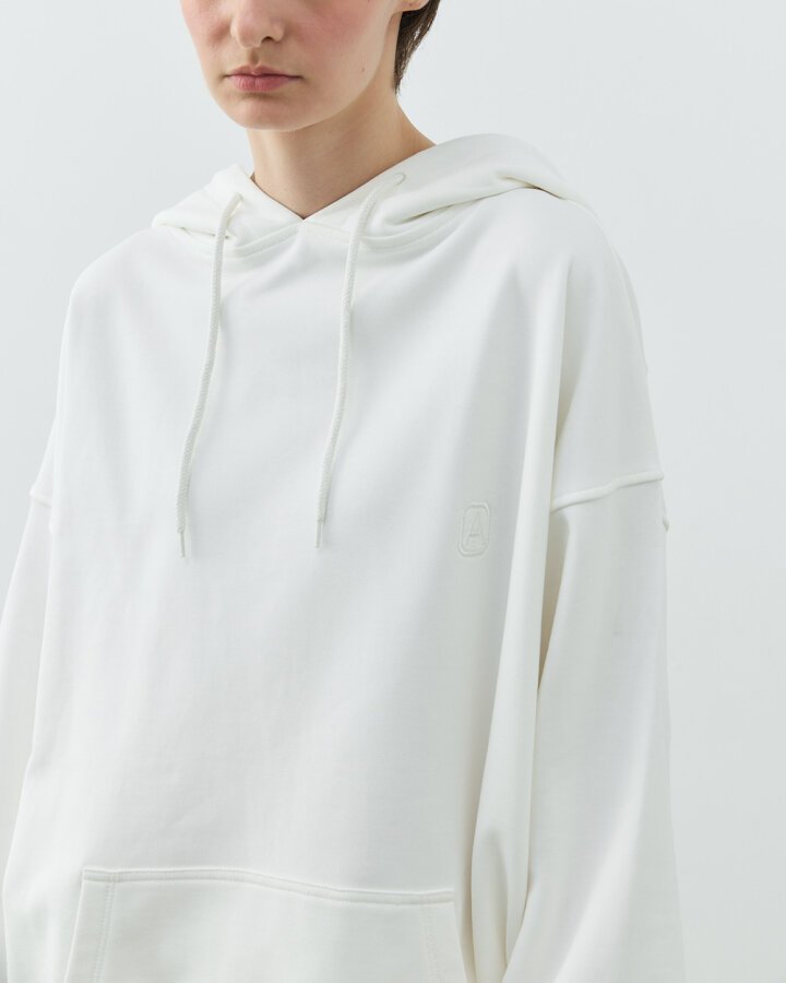 Diagonal Üç İplik Kapüşonlu Hoodie Sweatshirt Ekru - Aybikestil (1)