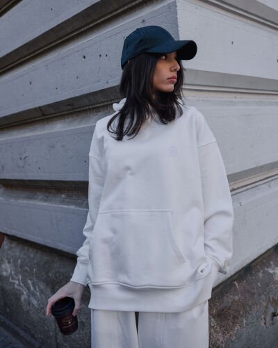 Edition Diagonal Üç İplik Kapüşonlu Hoodie Sweatshirt Ekru 