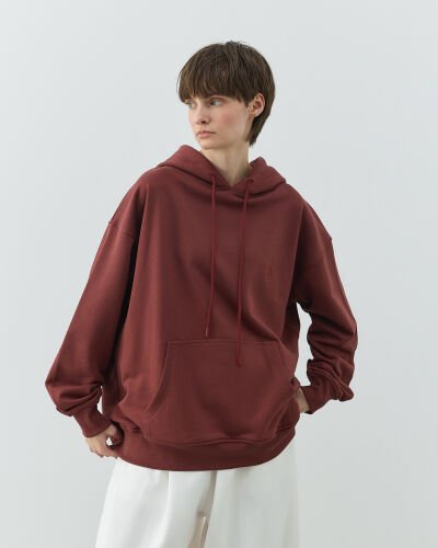 Diagonal Üç İplik Kapüşonlu Hoodie Sweatshirt Terra Cotta 