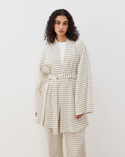 Dokulu Müslin Kimono Ceket Çizgili 