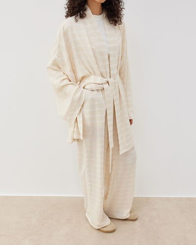 Dokulu Müslin Lastikli Wide Leg Pantolon Natural - Aybikestil (1)