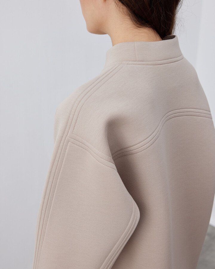 Doubleface Puf Reglan Kollu Çift Dikiş Detaylı Sweat Taş