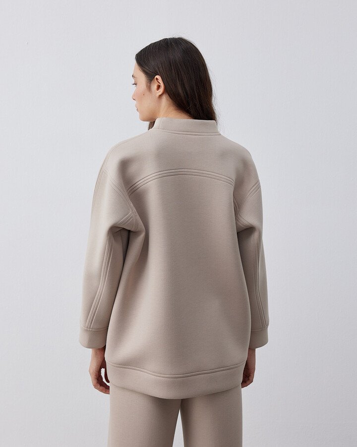 Doubleface Puf Reglan Kollu Çift Dikiş Detaylı Sweat Taş
