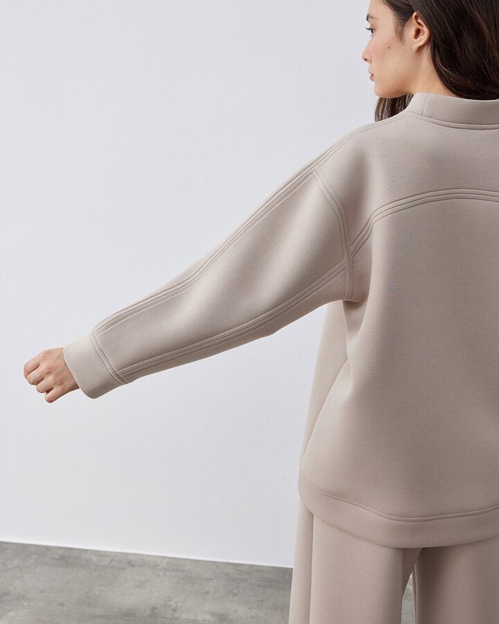 Doubleface Puf Reglan Kollu Çift Dikiş Detaylı Sweat Taş