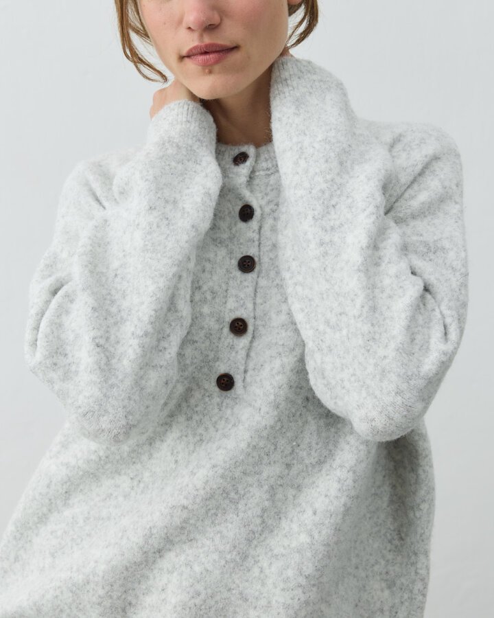 Düğmeli Yaka Kazak Gri - Aybikestil (1)