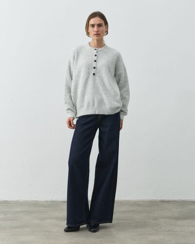 Düğmeli Yaka Kazak Gri - Aybikestil (1)