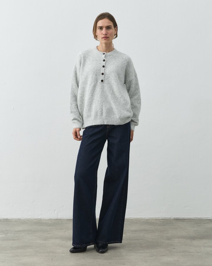 Düğmeli Yaka Kazak Gri - Aybikestil (1)