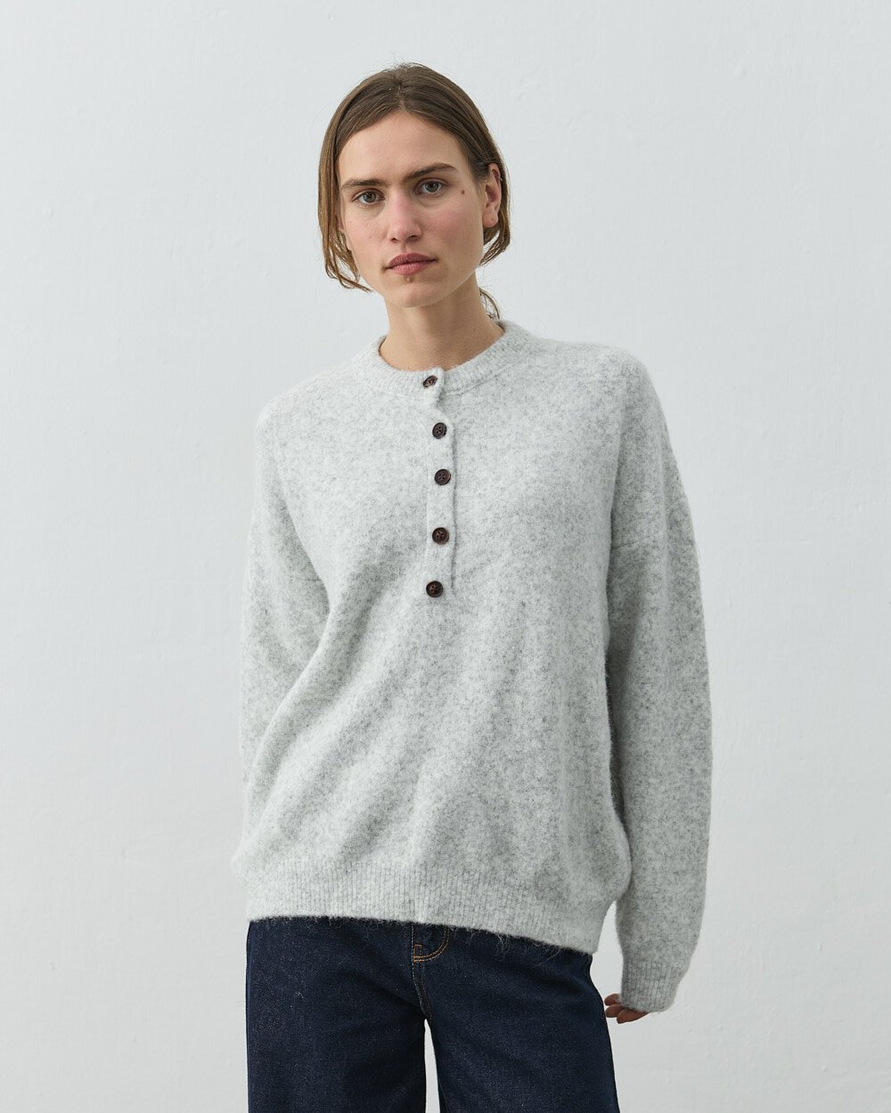 Düğmeli Yaka Kazak Gri - Aybikestil